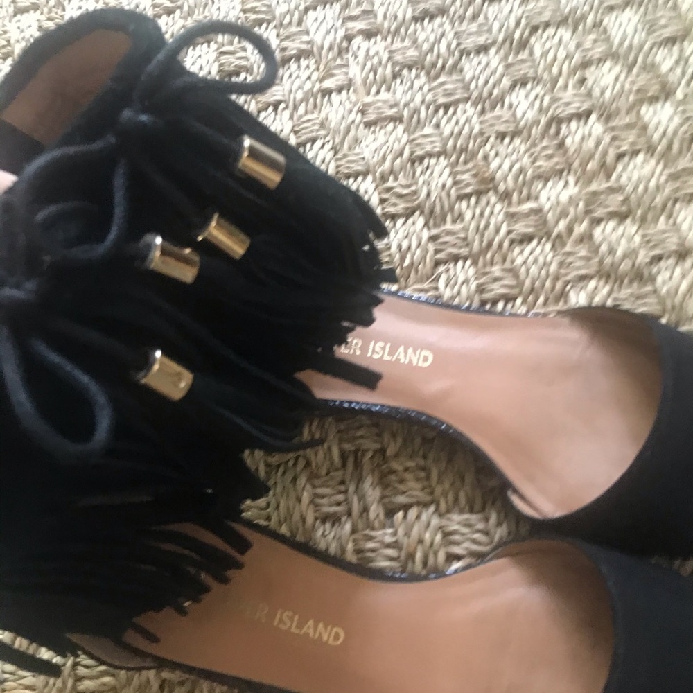 River Island Black Suede Fringe Flats